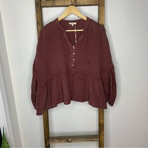 Easel Maroon Quarter Sleeve Blouse